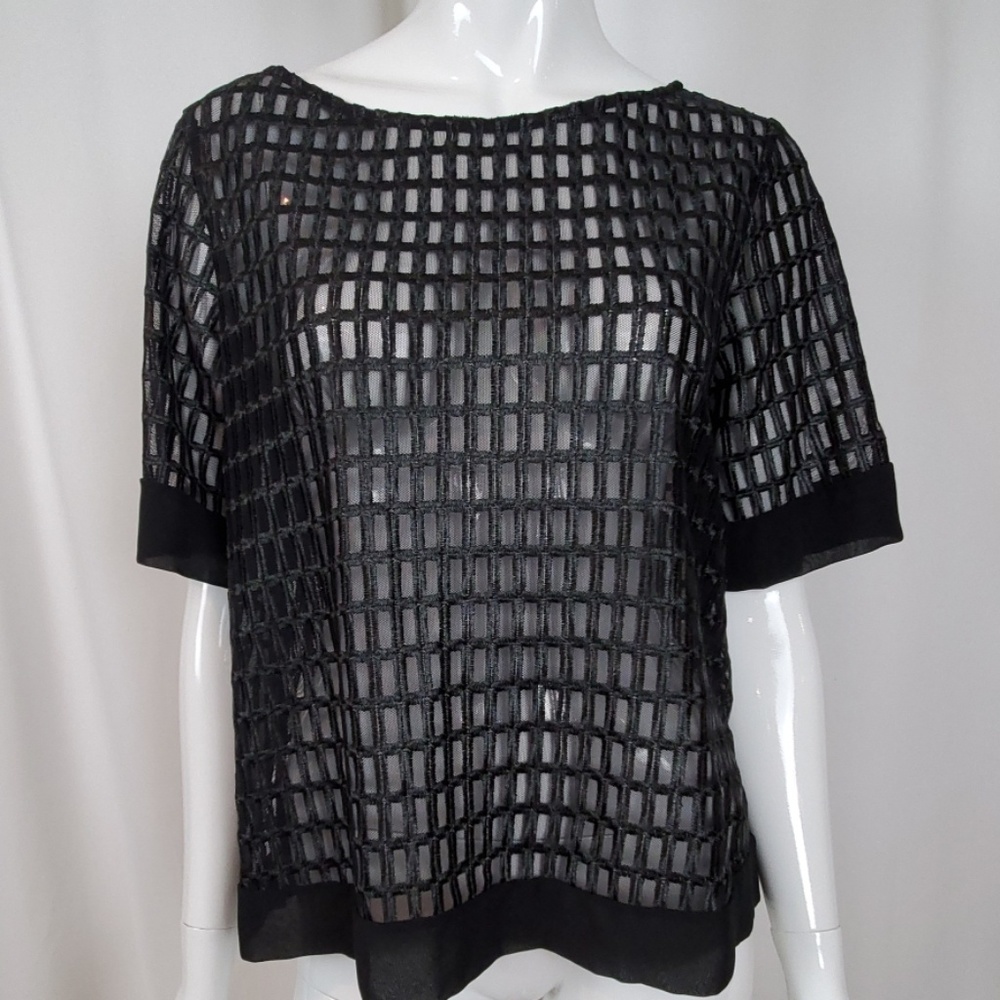 Banana Republic Black Mesh Short Sleeve Top